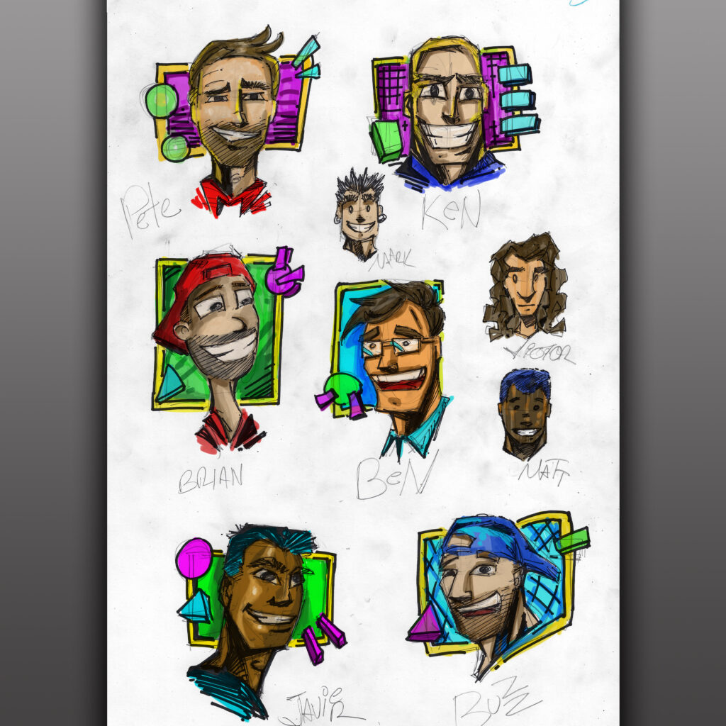 Caricature : NouVeau Studios Members - Original Art Sheet