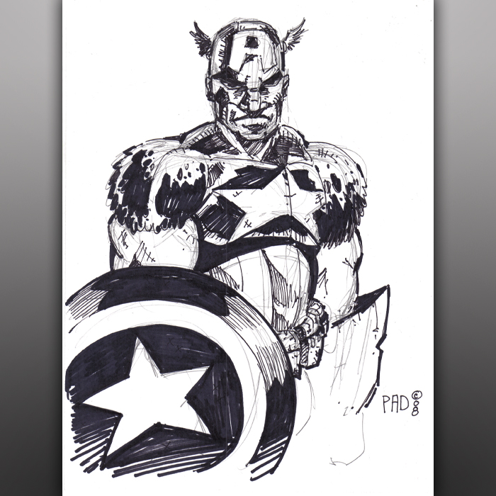 Captain America Black and White Sharpie Sketch