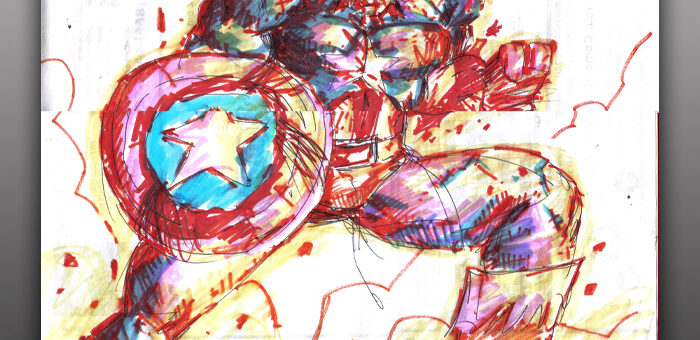 Captain America on the back of a South Jersey Diner Placemat with Highlighters
