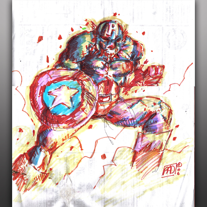 Captain America on the back of a South Jersey Diner Placemat with Highlighters