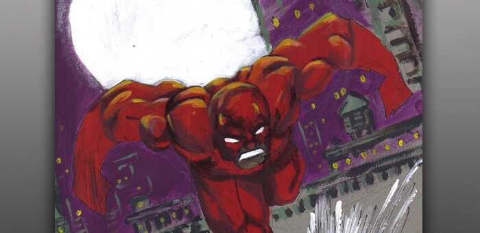 Daredevil painted on cardboard notepad backing board