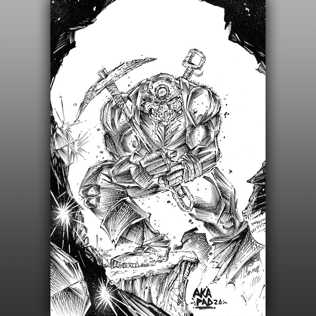 PIG MINER the first complete illustration of 2026 - Black and White