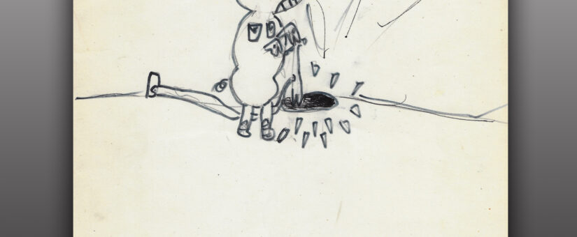 Road Work Pig – Black and White Drawing