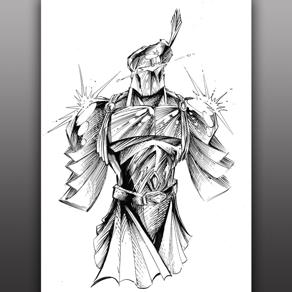 The Scottish Knight Character Art - Black and White crow