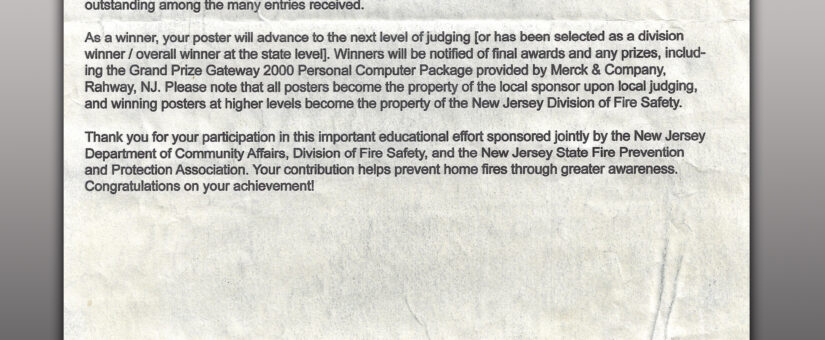 Fire Prevention Poster Art Contest – County Winner Letter – 1995