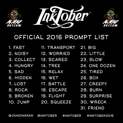 Inktober 2016 Prompt List