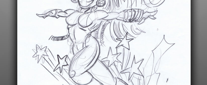 Smurfasaur – Cartoon Character Design Ink Sketch #2